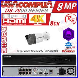 Hikvision 4K Security Camera System 8 CH POE NVR, 4MP WDR Bullet CCTV Lot