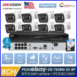 Hikvision 8CH 8PoE NVR 5MP Security Camera System CCTV Kit Full Color Mic Lot US