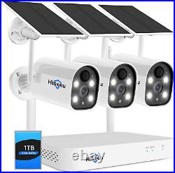 Hiseeu 100% Wireless Security Camera System Outdoor Wifi Solar Powered with1TB HDD