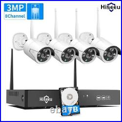 Hiseeu 8CH 2K NVR 3MP Wireless Outdoor Security Camera System CCTV WiFi 1TB HDD