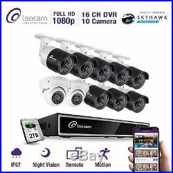Loocam 16CH 1080P DVR CCTV Security Camera System 2TB HDD Night Vision