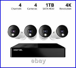 NEW Night Owl Bluetooth 4 Channel 4K 1TB DVR Security System 4 Light Cameras