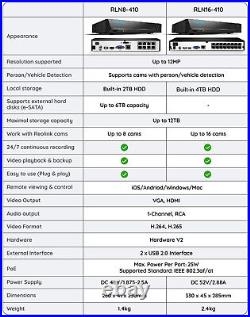 Reolink 4K 16CH PoE NVR Network Video Recorder for CCTV Security Camera 4TB HDD