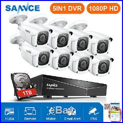 SANNCE 1080P HDMI 8CH 5in1 DVR HD 2MP Outdoor IR CCTV Security Camera System 1TB