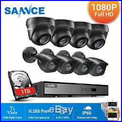 SANNCE 1080P HDMI 8CH DVR HD 2MP Outdoor IR Night Vision Security Camera System
