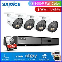 SANNCE 4CH DVR 1080P ColorVu Security Camera System Night Vision Bullet CCTV 4TB