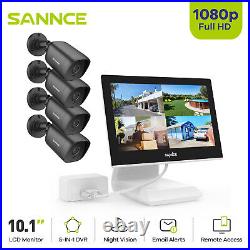 SANNCE HD 1080P Security Camera System 10.1'' Monitor 4CH DVR Outdoor EXIR Night