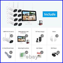 Security Camera System Wireless Audio Outdoor WiFi CCTV 12''Monitor Night Vision