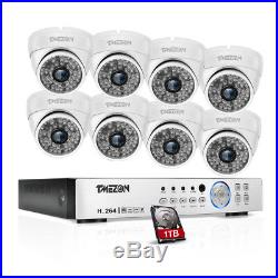 TMEZON 8CH 1080P 5IN1 HD DVR 2MP In/Outdoor Dome Security CCTV Camera System 1TB