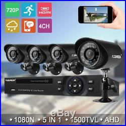 Waterproof 4CH 1080N AHD DVR 1500TVL Home Security Camera Kit Night Vision CCTV