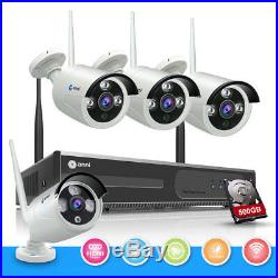 Wireless 4CH 1080P NVR 4x 1.0MP IR-Cut IP Camera Wifi CCTV Security System 500GB