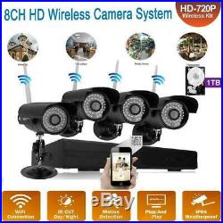 Wireless 8CH NVR WiFi IR-CUT Bullet CCTV Camera Home Security System 1TB HDD