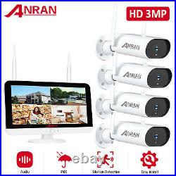 Wireless Audio CCTV Security Camera System Outdoor WiFi 8CH 3MP 12''Monitor 1TB