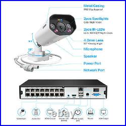 ZOSI 16CH 4K NVR 5MP POE CCTV Security Camera System 4TB Night Vision Audio IR