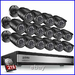 ZOSI 16CH H. 265 Surveillance CCTV DVR 2TB HDD 1080P Security Camera System