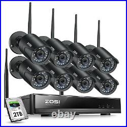 ZOSI 2MP Wireless Security Camera System System 8CH 1080P DVR Recorder 2TB HDD