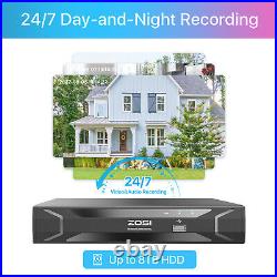 ZOSI 3K 8CH NVR 4MP POE Security Camera System AI Detect 24/7 Record IP CCTV Mic
