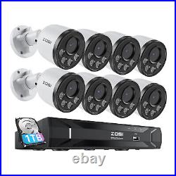 ZOSI 5MP 8CH NVR 4MP PoE Security IP Camera System Mic CCTV 1TB Human Detection