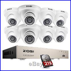 ZOSI 8CH 1080P DVR 2MP Outdoor Dome Day Night Security Camera System 1TB 2TB
