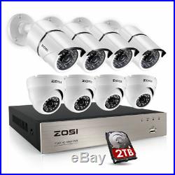ZOSI 8CH 1080p DVR 2MP Outdoor Home Security Camera System with Hard Drive 2TB