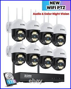 ZOSI 8CH 2K NVR Wireless PTZ Security Camera System Audio 1T 24/7 View AI Detect