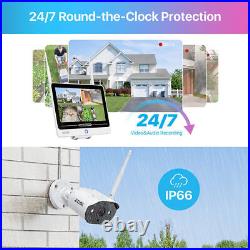 ZOSI 8CH 3MP NVR CCTV 2K WiFi Security Wireless Camera System 12.5 LCD Monitor