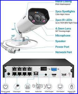 ZOSI 8CH 4K 8MP PoE Security Camera System NVR with 2TB HDD AI Human Detection