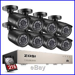ZOSI 8CH H. 265 1080P DVR 2MP Outdoor Surveillance Security Camera System 1TB 2TB