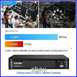 ZOSI 8CH H. 265+ 5MP Lite Security DVR 1080P CCTV System Outdoor Camera 2TB HDD