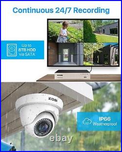 ZOSI 8CH Outdoor Dome Security Camera System 1080p with 5MP Lite DVR for Home