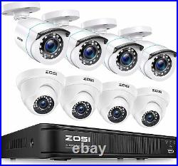 ZOSI 8CH Security Camera System H. 265+ 5MP Lite CCTV DVR 1080p HD Outdoor Home