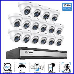 ZOSI H. 265+ 1080p 16 Channel Security Dome Camera System CCTV IP66 Human Detect