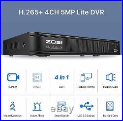 ZOSI H. 265+ 4CH 5MP Lite DVR Security Camera System 1080P Outdoor Camera IR-Cut