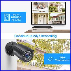 ZOSI H. 265+ 5MP 8CH DVR 1080P Waterproof Outdoor CCTV Security Camera System 1TB