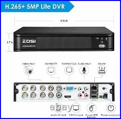 ZOSI H. 265+ 5MP Lite 8CH DVR 1080p Outdoor Bullet CCTV Security Camera System 1T
