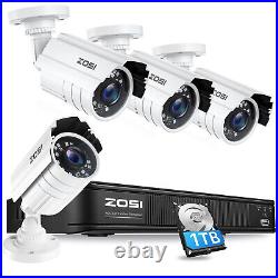 ZOSI H. 265+ 5MP-Lite 8CH DVR Outdoor 1080P CCTV Security Camera System 1TB HDD