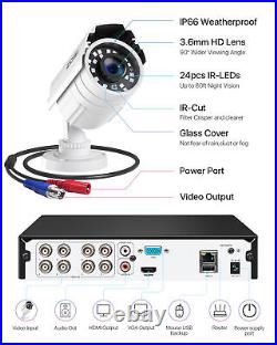 ZOSI H. 265+ 5MP-Lite 8CH DVR Outdoor 1080P CCTV Security Camera System 1TB HDD