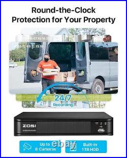 ZOSI H. 265+ 8CH 5MP Lite DVR 1080P Weatherproof CCTV Security Camera System 1TB