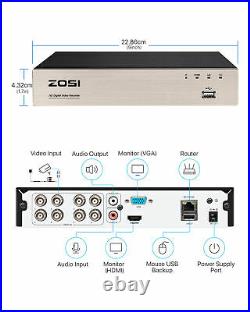 ZOSI H. 265+ 8CH 5MP Lite DVR 2MP Outdoor Home Video Surveillance Camera System