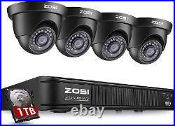 ZOSI H. 265+ 8CH HD 1080P Home DVR Outdoor CCTV Security Camera System 0-1TB HDD