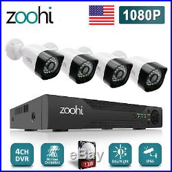 Zoohi 1080P CCTV Security Camera System Outdoor 4CH 1TB Hard Drive Night Version