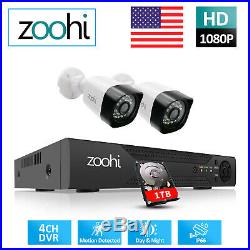 Zoohi 1080P CCTV Security Camera System Outdoor 4CH 1TB Hard Drive Night Version