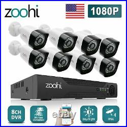 Zoohi CCTV Home Security Camera System Outdoor AHD 1080P 8CH DVR IR Night Vision