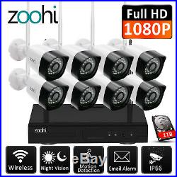 Zoohi Security Camera System Wireless 8CH 1080P 1TB HDD CCTV WIFI NVR Outdoor HD